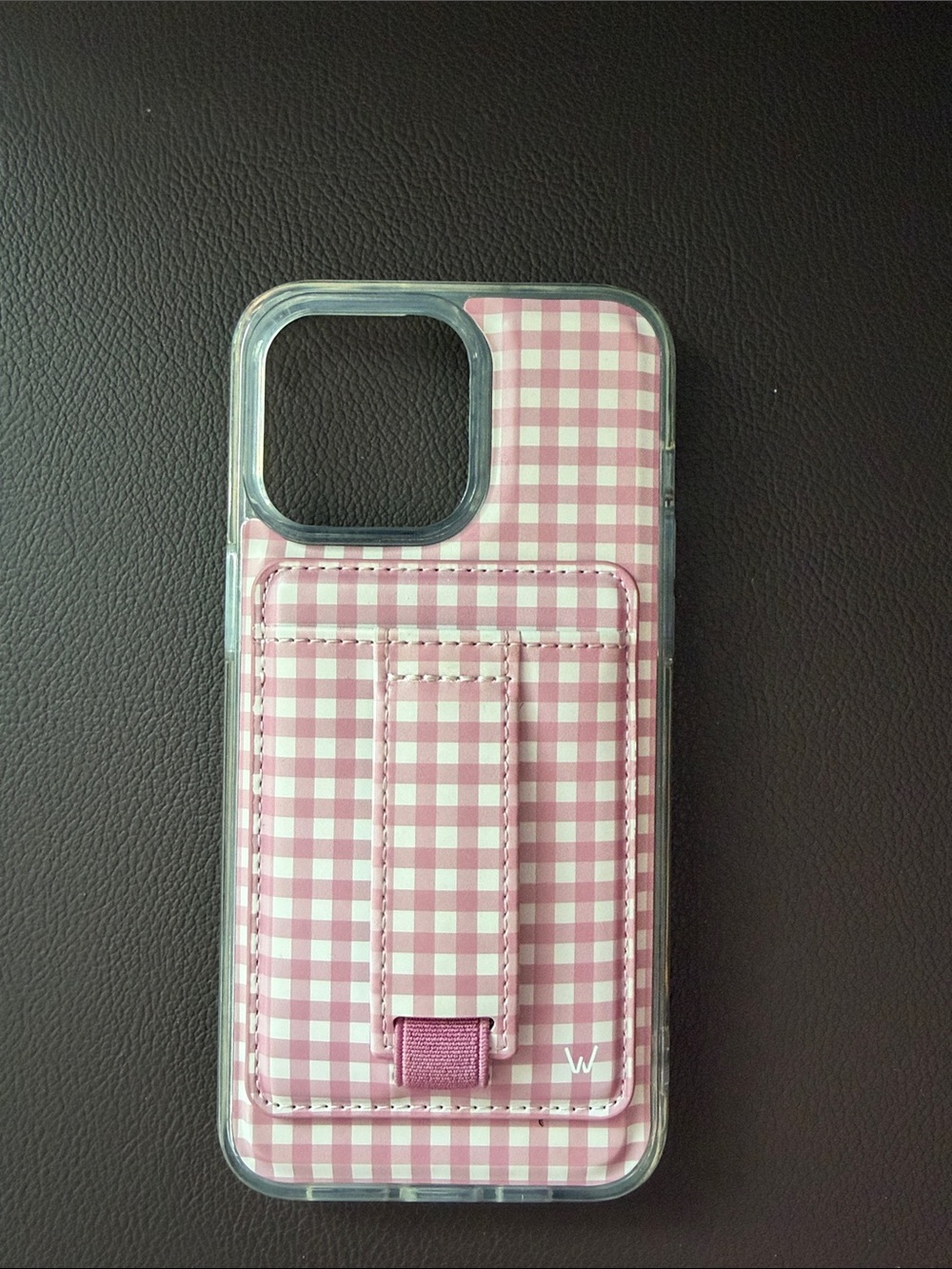 Walli Pink Gingham Card Wallet Phone Case for IPhone 15 pro max